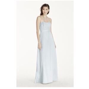 David's Bridal Light Blue Strapless Lace & Satin Gown